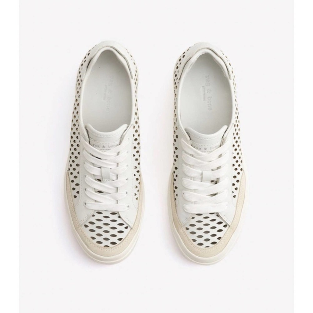 Rag & Bone Laser Cut Perforated Leather Sneakers Lace Up Size 37 / 7